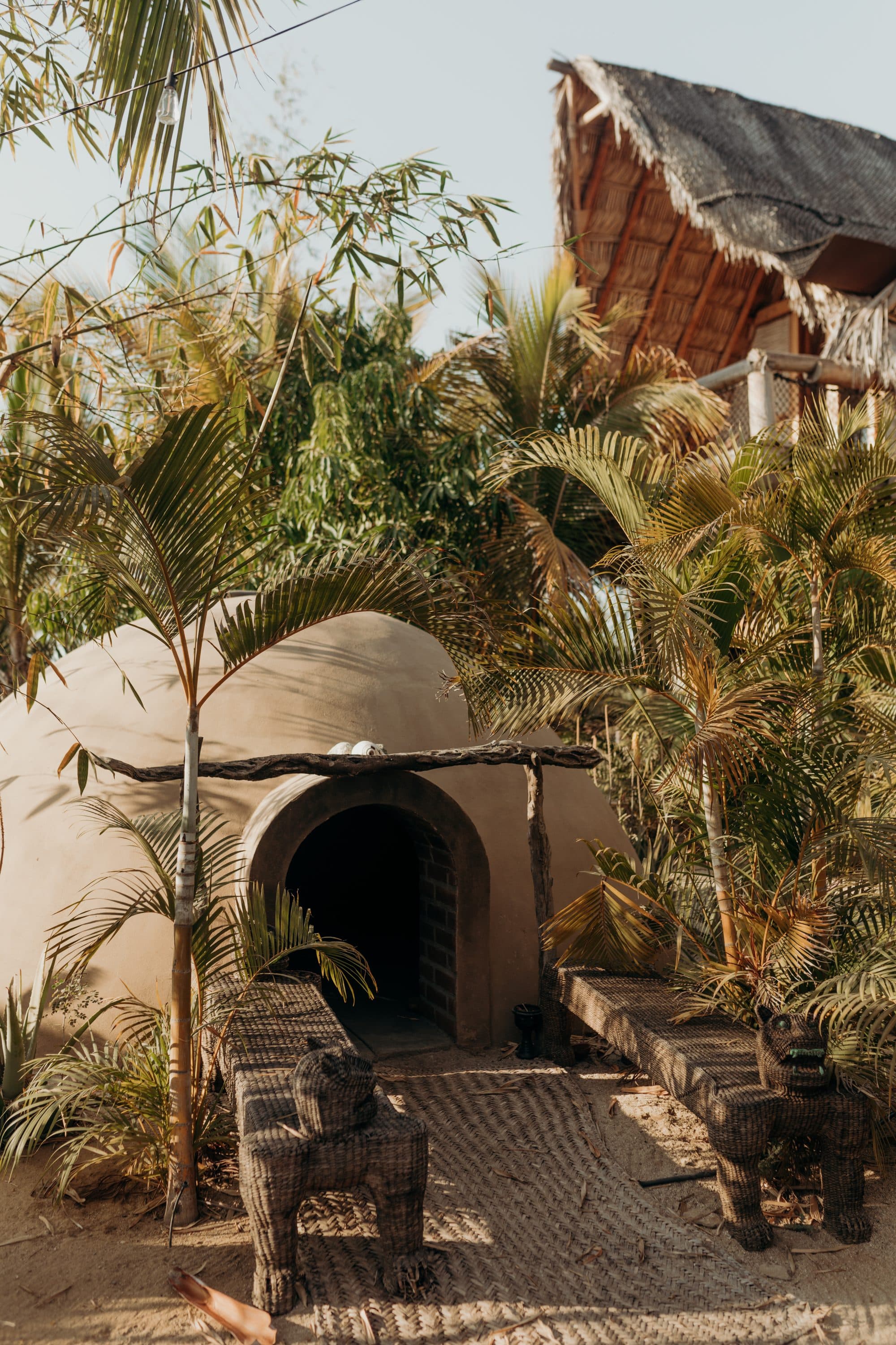 The domed adobe temazcal at Hotel Damara