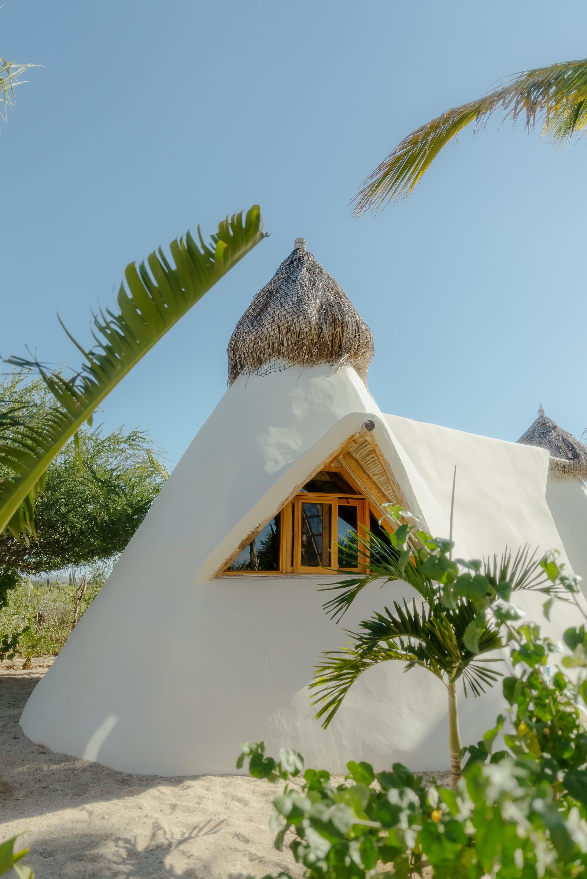 A whitewashed teepee casita at Hotel Damara