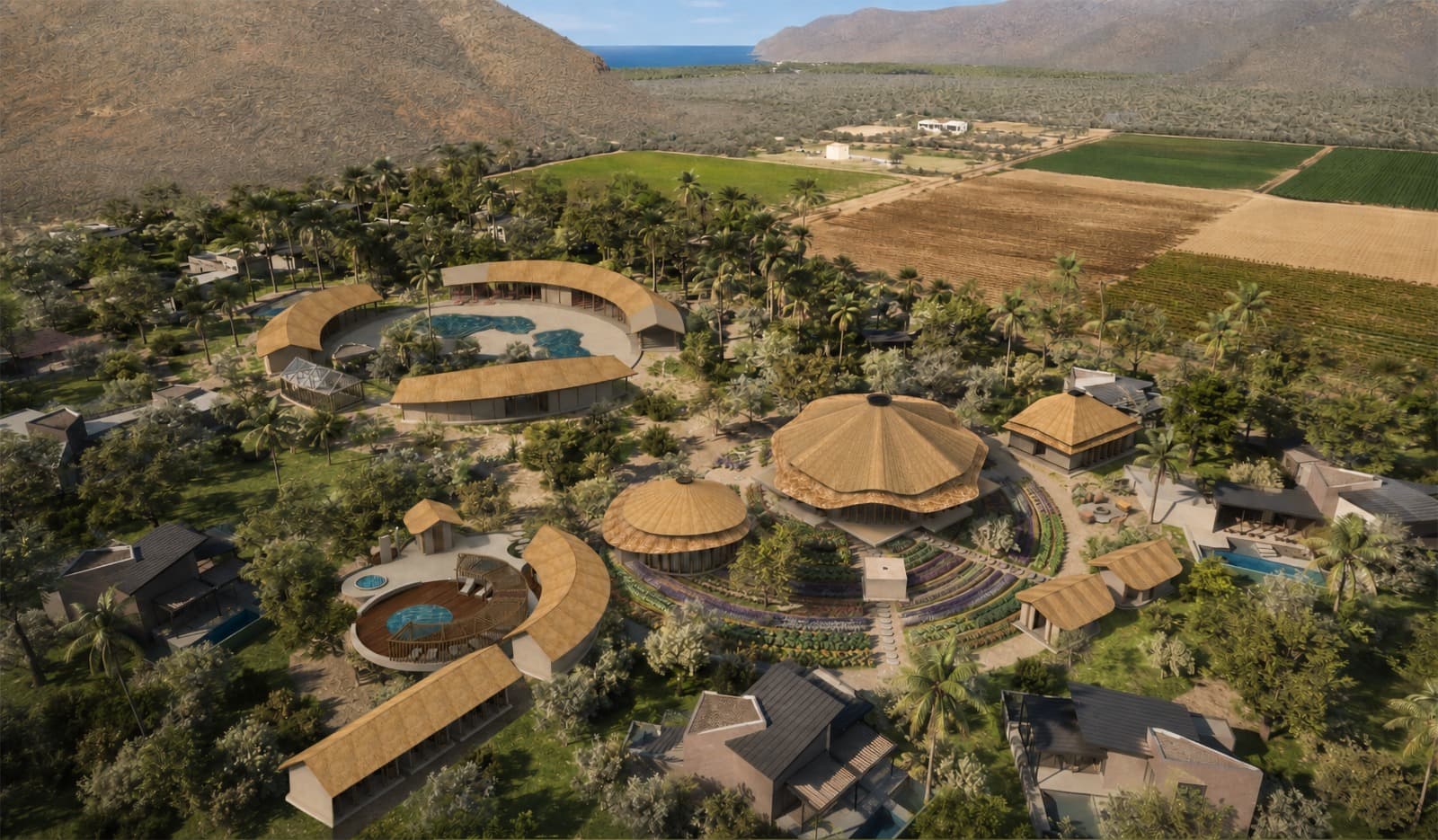 The Casa Damara land plan — homes, farm, and gardens as one living system